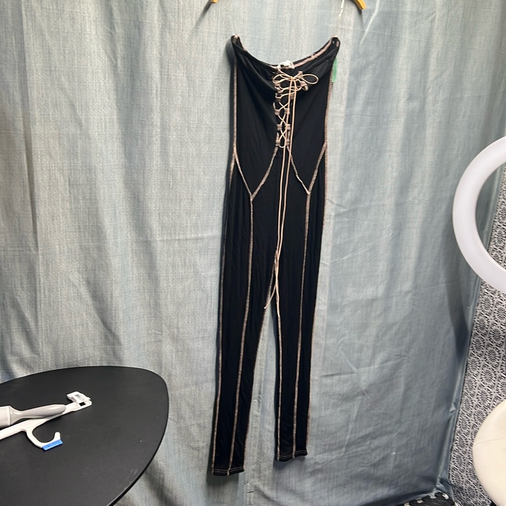 Simons Black Jumpsuit with Tan Contrast Lacing
